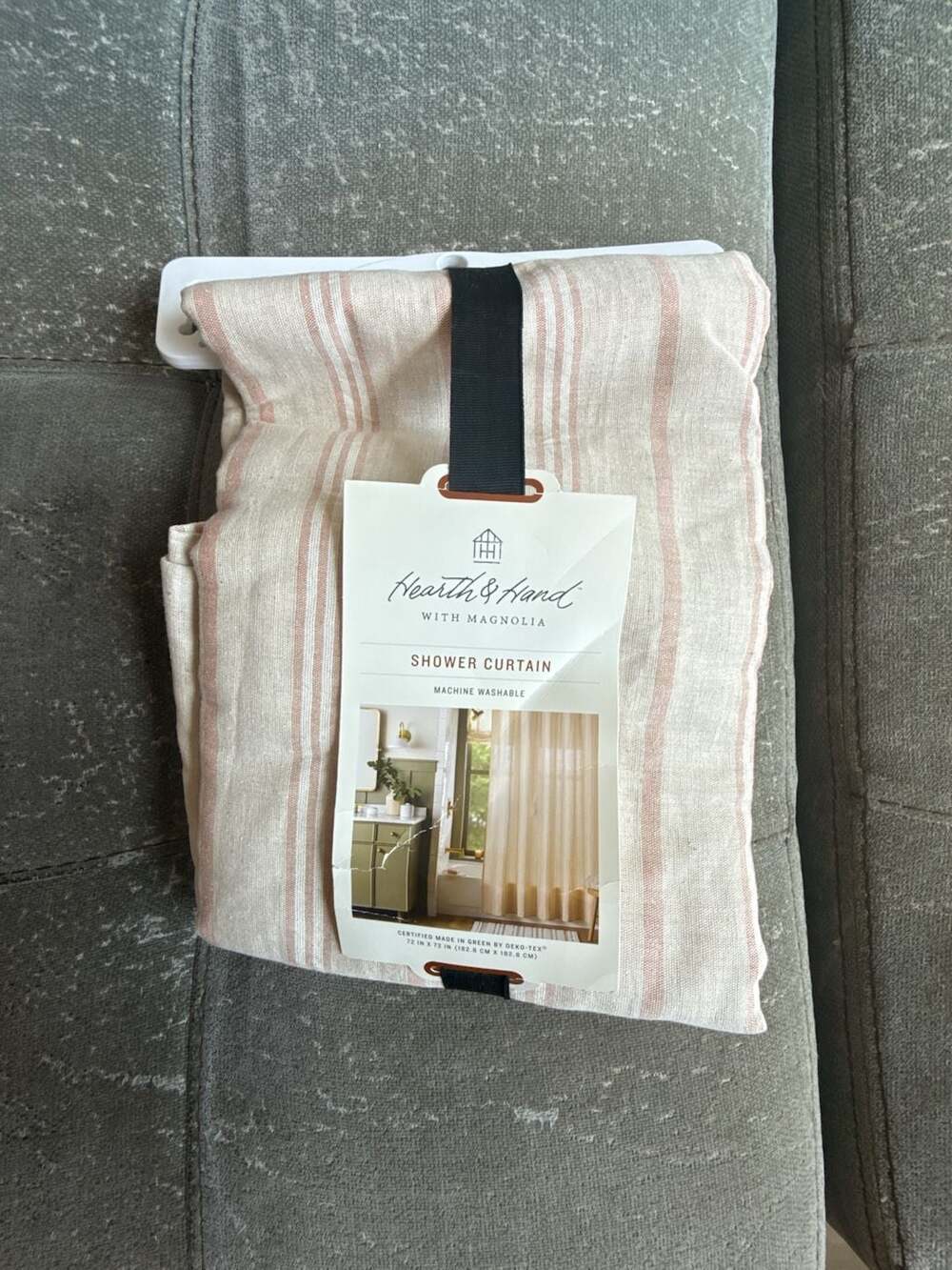 Hearth & Hand with Magnolia Beige & Blush Stripe Shower Curtain 72x72